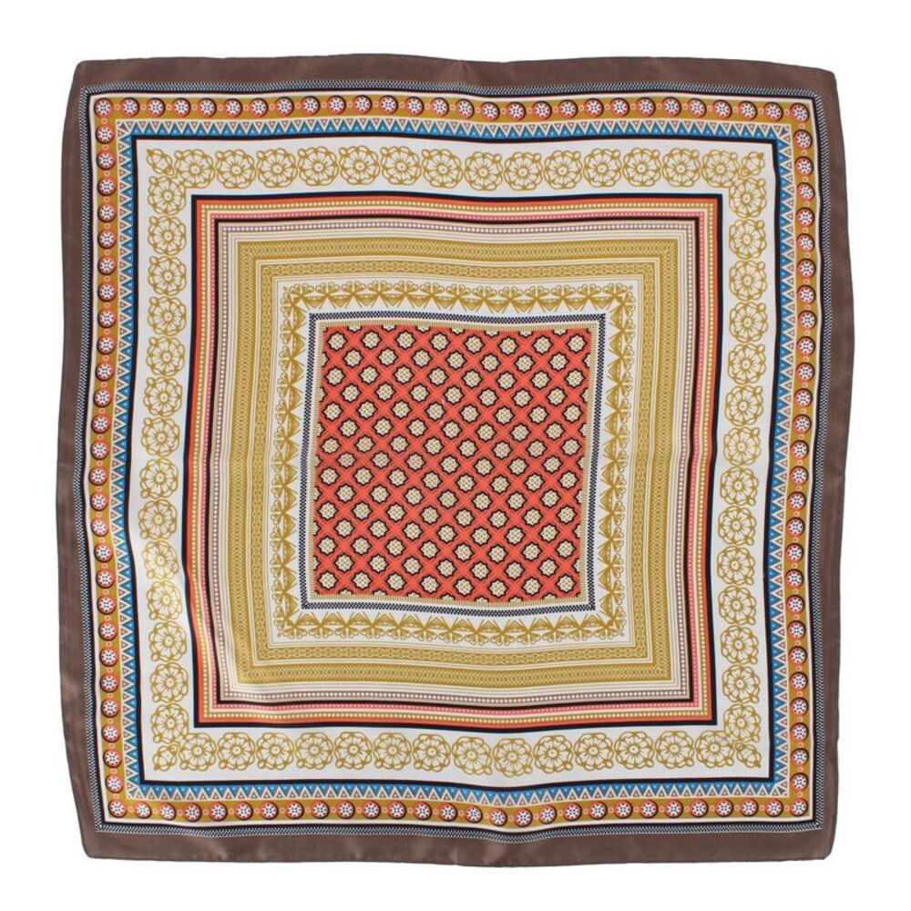 CTM Women's Decorative Vintage Pattern Silky Square Scarf